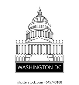 Washington DC Symbol. White House and Capitol Building. USA Landmark. Vector illustration