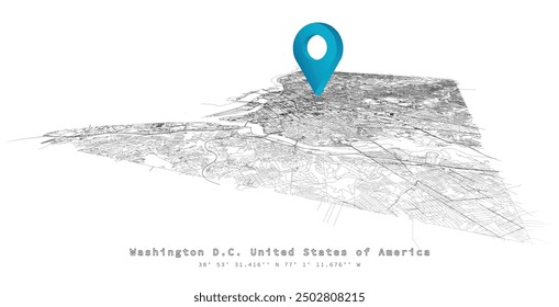 Washington D.C. Estados Unidos, detalle Calles Mapa de carreteras con pin de ubicación, Imagen de elementos 