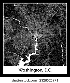 Washington, D.C. United States North America City map black white vector illustration