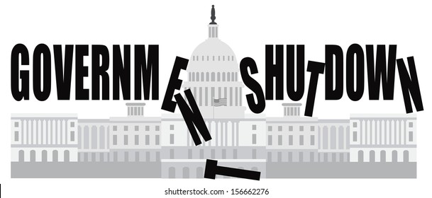 Washington DC US Capitol Building Government Shutdown Vector Illustration