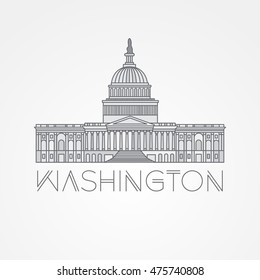 Washington DC, US Capitol Building. Vector Landmark. Modern Linear Minimalist Icon. One Line Sightseeing Concept. Front View.