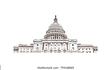 Washington DC, US Capitol Building. Hand drawn sketch illustration in vector.