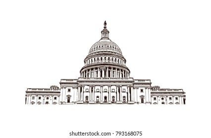 Washington DC, US Capitol Building. Hand drawn sketch illustration in vector.