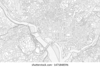 Washington, D.C., USA, bright outlined vector map with bigger and minor roads and steets created for infographic backgrounds.