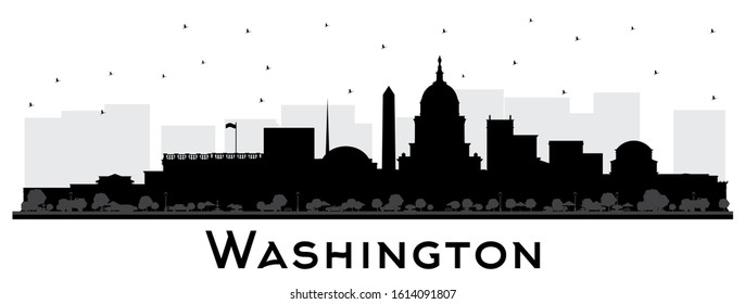 Washington DC USA City Skyline Silhouette With Black Buildings Isolated On White. Vector Illustration. Business Travel And Tourism Concept With Historic Buildings. Washington DC Cityscape.