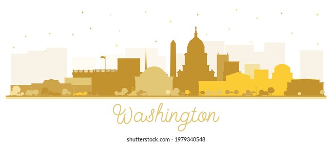 Washington DC USA City Skyline Silhouette with Golden Buildings Isolated on White. Vector Illustration. Travel and Tourism Concept with Historic Buildings. Washington DC Cityscape with Landmarks.