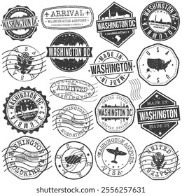 Washington, DC, USA Set of Stamps. City Travel Marks. Made In Product. Design Seals Old Style Insignia.