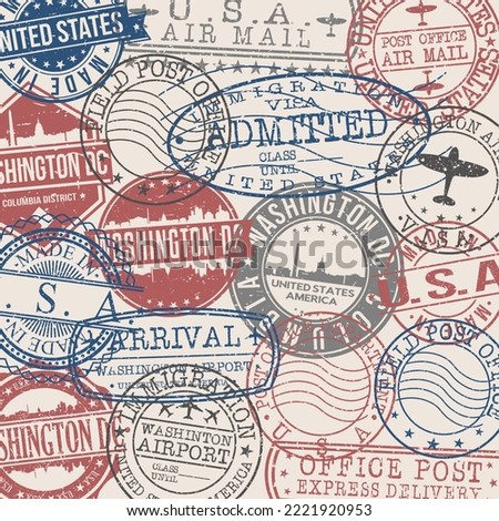 Washington, DC, USA Set of Stamps. Travel Stamp. Made In Product. Design Seals Old Style Insignia.