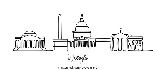 Washington dc of the USA skyline - continuous one line drawing