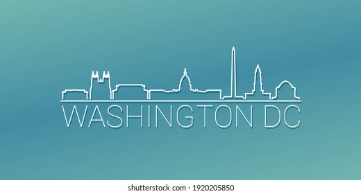 Washington, DC, USA Skyline Linear Design. Flat City Illustration Minimal Clip Art. Background Gradient Travel Vector Icon.