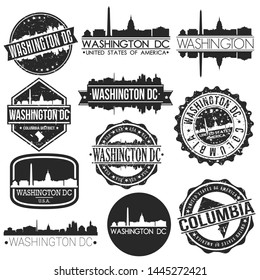 Washington DC USA Skyline Vector Art Stamps. Silhouette Emblematic Buildings.