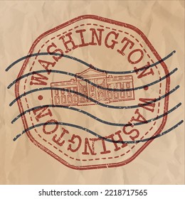 Washington, DC, USA Stamp City Travel Passport. Design Retro Symbol Country. Old Vintage Postmark.