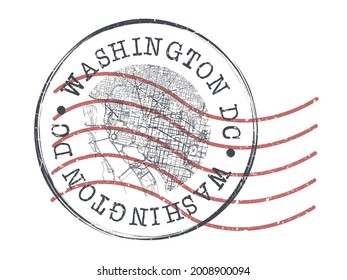 Washington, DC, USA Stamp Map Postal. Silhouette Seal Roads and Streets. Passport Round Design. Vector Icon. Design Retro Travel National Symbol.