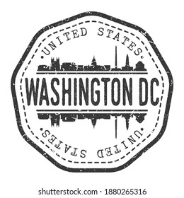 Washington, DC, USA Stamp Skyline Postmark. Silhouette Postal Passport. City Round Vector Icon. Vintage Postage Design.