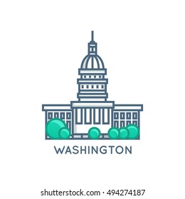 Washington DC, USA White House City Symbol. Vector Flat Line Illustration