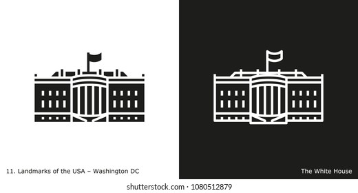 Washington DC - The White House. Famous American landmark icon in line and glyph style.