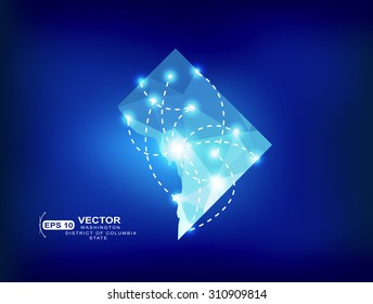 Washington D.C.state map polygonal with spot lights places