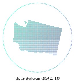 Insignia digital de Washington. Mapa de estilo punteado de Washington en círculo. Icono tecnológico del estado de estados unidos con puntos degradados. Ilustración vectorial atractiva.