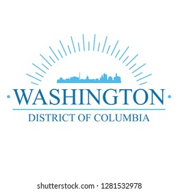 Washington District of Columbia. Banner Design. City Skyline. Silhouette Vector. Famous Monuments.