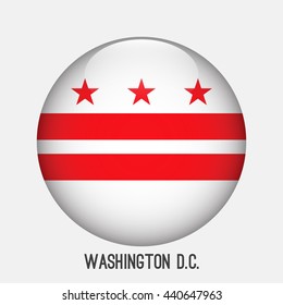 Washington District of Columbia flag in circle shape. Transparent,glossy,glass button