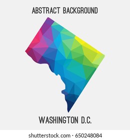 Washington District of Columbia map in geometric polygonal,mosaic style in rainbow colors.Abstract tessellation,modern design background,low poly. Vector illustration.
