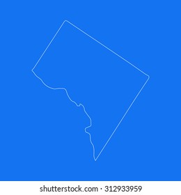 Washington District of Columbia outline map, stroke. Line style. White and blue. Vector EPS8