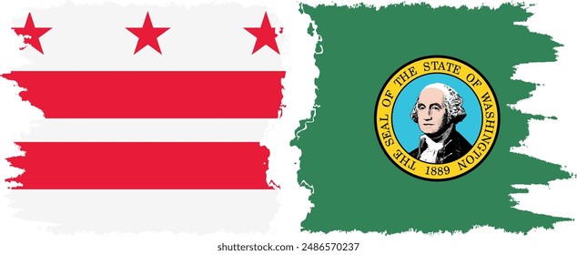 Washington and District of Columbia USA - Washington, D.C. grunge brush flags connection, vector