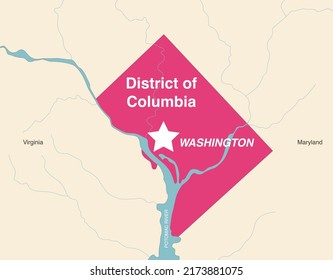 Washington, District of Columbia vector map with neighbouring states and terrotories