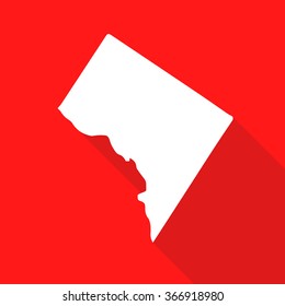 Washington District of Columbia white map,border flat simple style with long shadow on red background