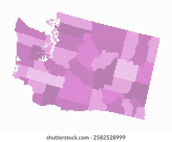 Washington dotted map. Digital style map of the state on white background. Washington shape with circle dots. Colored dots style. Small size circles. Amazing vector illustration.