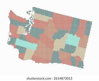 Washington dotted map. Digital style map of the state on white background. Washington shape with square dots. Colored dots style. Small size squares. Beautiful vector illustration.
