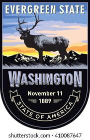 Washington, emblem of the U.S. state, Deer Roosevelt at dawn on a dark background