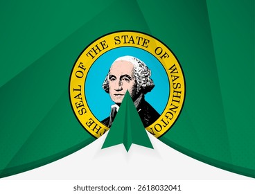 Washington Flag with Abstract Paper Airplane Design, National Flag in a geometric folded paper style. Vector illustration.