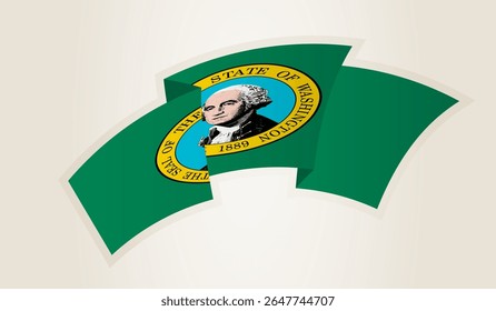 Bandeira de Washington em forma de fita abstrata, símbolo nacional do Washington. Este vetor é ideal para uso em eventos nacionais, Dia da Independência, competições desportivas internacionais.