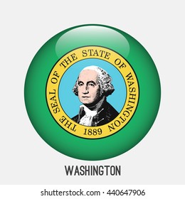 Washington flag in circle shape. Transparent,glossy,glass button