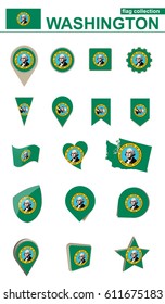 Washington Flag Collection. Big set for design. Vector Illustration.