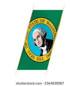 Bandera de Washington en forma de pancarta con efecto ondulado y sombra. Diseño vectorial moderno.