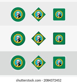 Washington flag icons set, vector flag of Washington. Three versions of icon.