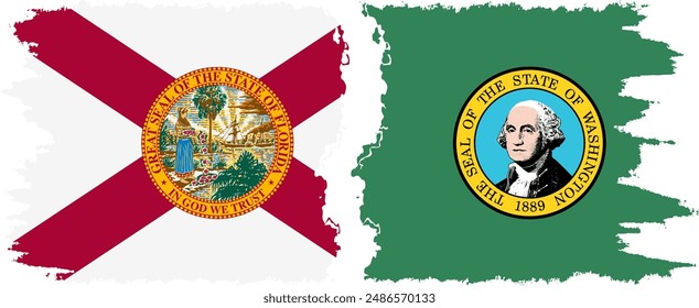 Washington and Florida states grunge brush flags connection, vector