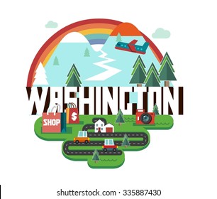 Washington, great destination to visit, vector cartoon