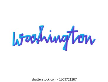 Washington hand lettering with blue 3d effect on white background.