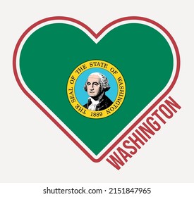 Washington heart flag badge. Made with Love from Washington logo. Flag of the us state heart shape. Vector illustration.