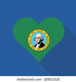 Washington heart flag flat style with long shadow. Patriotic design. Vector EPS10