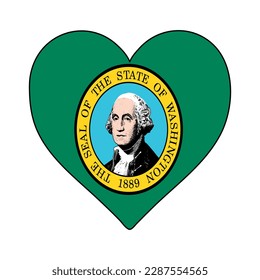 Washington Heart Shape Flag. Love Washington. Visit Washington. Northern America. America. Vector Illustration Graphic Design.