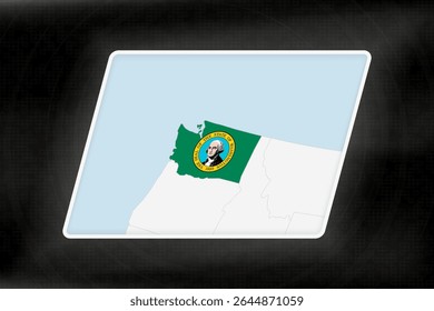 Washington Highlighted in Flag Colors on Geographic Map. Modern Map on a dark abstract backdrop.