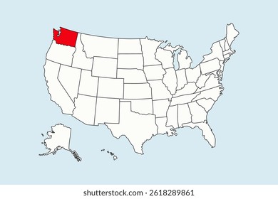 Washington em destaque no mapa dos EUA isolado no fundo azul