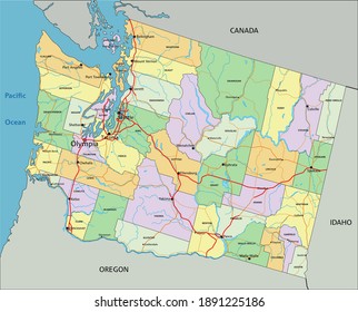 Washington - Highly detailed editable political map with labeling.