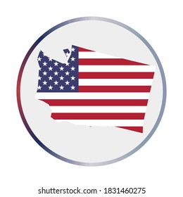 Washington icon. Shape of the US state with Washington flag. Round sign with flag colors gradient ring. Cool vector illustration.