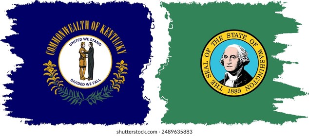 Washington and Kentucky states grunge brush flags connection, vector