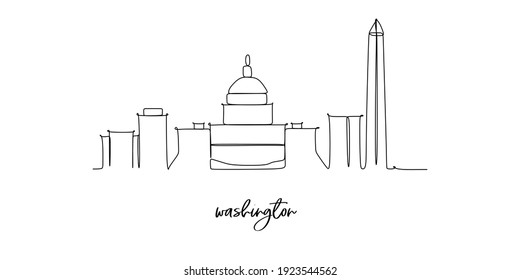 Washington landmark skyline - continuous one line drawing